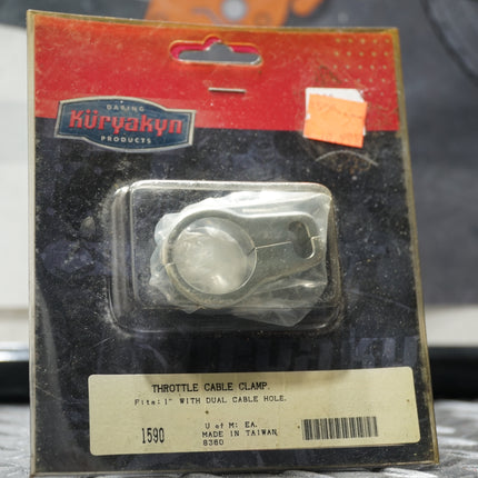 Kuryakyn 1590 Throttle Cable Clamp – Chrome – Fits 1” Handlebars with Dual Cable Routing