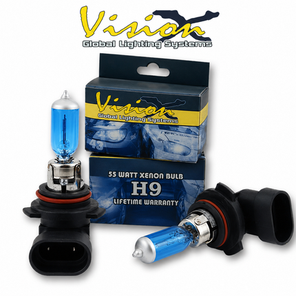 Vision Global Lighting Systems H9 55W Xenon Headlight Bulbs Pair Super White Blue
