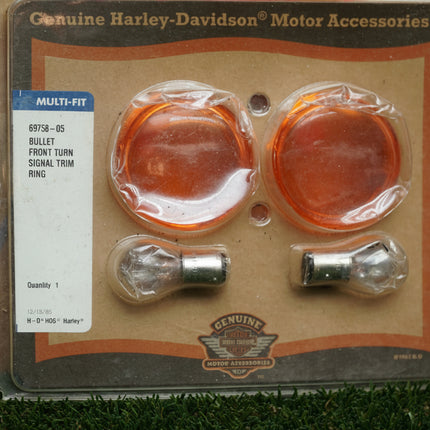 OEM Harley Front Turn Signal Bullet Trim Ring 69758-05 w/ Bulbs Multi Fit