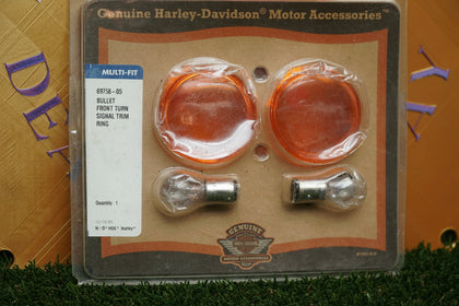 OEM Harley Front Turn Signal Bullet Trim Ring 69758-05 w/ Bulbs Multi Fit photo 1