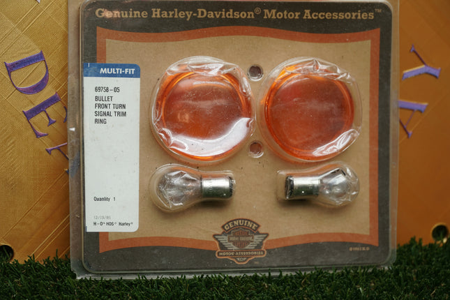 OEM Harley Front Turn Signal Bullet Trim Ring 69758-05 w/ Bulbs Multi Fit