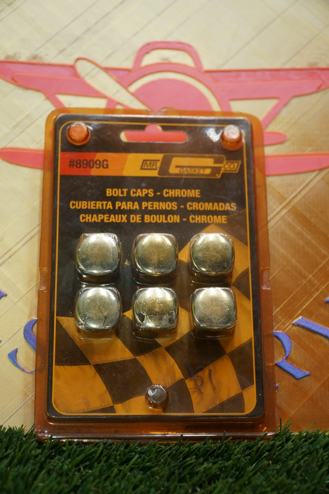 8909G MR GASKET CHROME BOLT CAPS FITS 5/8,16MM,17MM BOLT HEADS