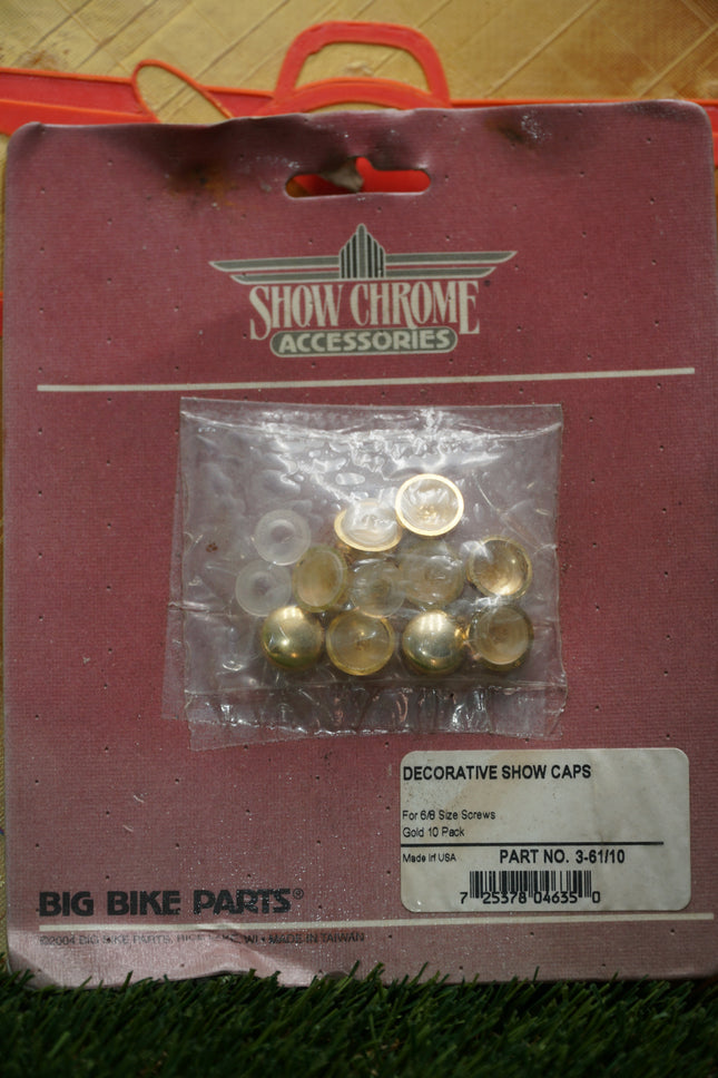 10-Pack Gold Decorative Screw Head Cover Caps | Show Chrome 3-61/10 NOS Set
