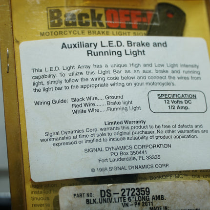 Signal Dynamics DS-272359 Universal Auxiliary LED Brake & Running Light – 6” Black Housing – Amber Light