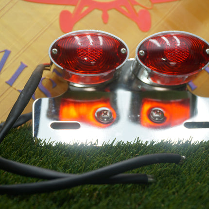Universal Chrome Dual Cateye Motorcycle Tail Light License Plate Bracket 12V