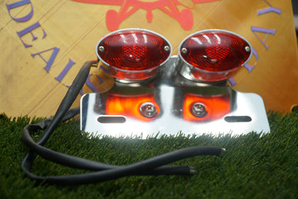 Universal Chrome Dual Cateye Motorcycle Tail Light License Plate Bracket 12V photo 1
