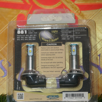 Cyron 881 LED Motorcycle Driving Automotive Fog Light Bulbs Pair 6000K White