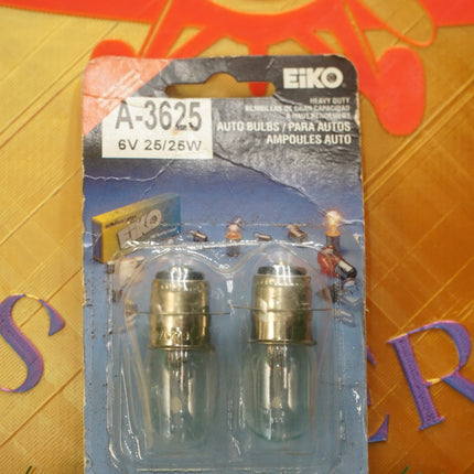 EiKO A-3625 6V 25/25W BA20d Heavy Duty Motorcycle Scooter Headlight Bulbs Pair