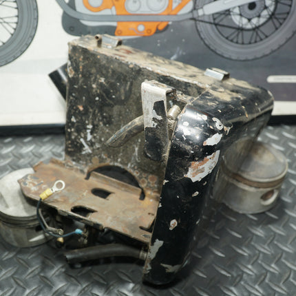 1979–81 Harley Sportster Ironhead Oil Tank w/ Battery Tray – Clean Inside