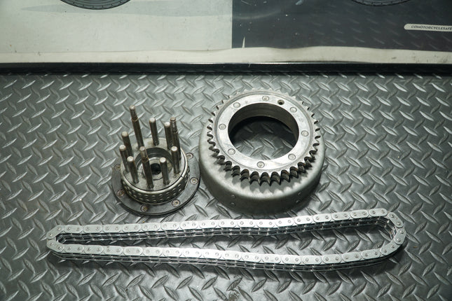 Harley 3-Hole Clutch Basket + Inner Hub w/ Chain – No Bearing, Incomplete