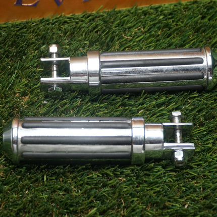 Chrome Ribbed Female Mount Footpegs Pair Harley Custom Bobber Chopper Used