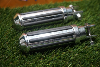 Chrome Ribbed Female Mount Footpegs Pair Harley Custom Bobber Chopper Used photo 3