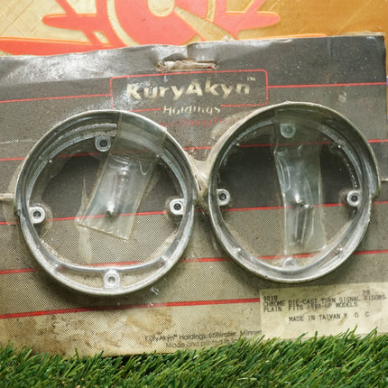 Kuryakyn Harley Chrome Turn Signal Visors Plain Pair 9010 1986-Up NOS