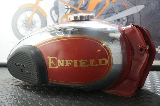 1990s Royal Enfield Chrome Red Gas Tank w/ Cap OEM Vintage