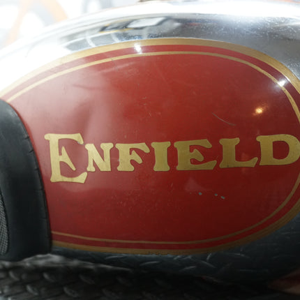 1990s Royal Enfield Chrome Red Gas Tank w/ Cap OEM Vintage