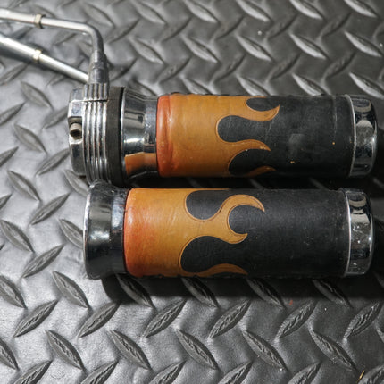 Harley Chopper Flame Grips w/ Throttle Tube & Cables Softail Bobber Custom