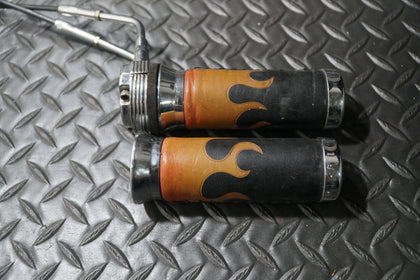 Harley Chopper Flame Grips w/ Throttle Tube & Cables Softail Bobber Custom photo 2