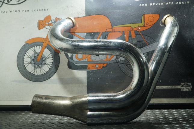 Harley Fat Bob 2-Into-1 Exhaust Header 2” Downpipes to 4” Collector Used