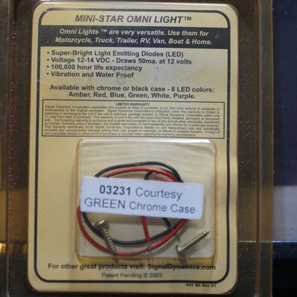 Signal Dynamics 03231 Green LED Light w/ Chrome Case Motorcycle Accessory