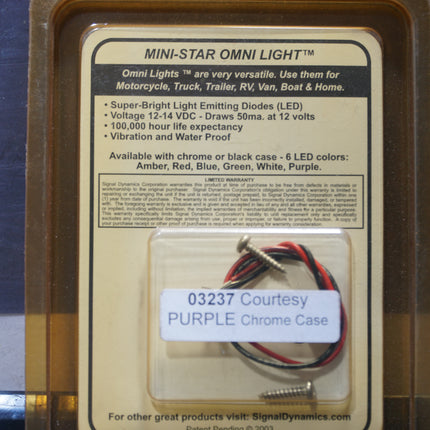 Signal Dynamics 03237 Purple LED Courtesy Light w/ Chrome Case Motorcycle