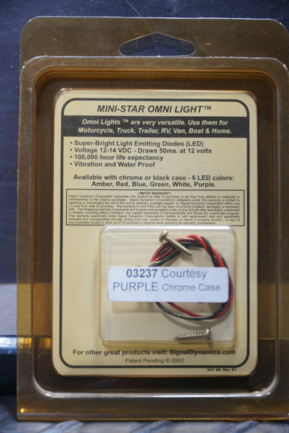 Signal Dynamics 03237 Purple LED Courtesy Light w/ Chrome Case Motorcycle photo 2