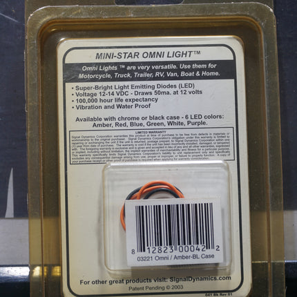 Signal Dynamics 03221 Amber LED Courtesy Light w/ Black Case Motorcycle