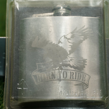 Vintage Stainless Steel 8oz Hip Flask "Born To Ride" Motorcycle Gift