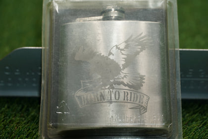 Vintage Stainless Steel 8oz Hip Flask "Born To Ride" Motorcycle Gift photo 3