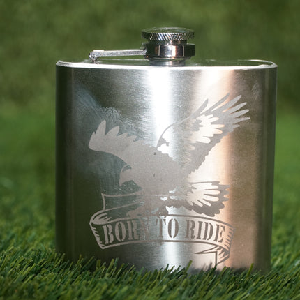 Vintage Stainless Steel 8oz Hip Flask "Born To Ride" Motorcycle Gift
