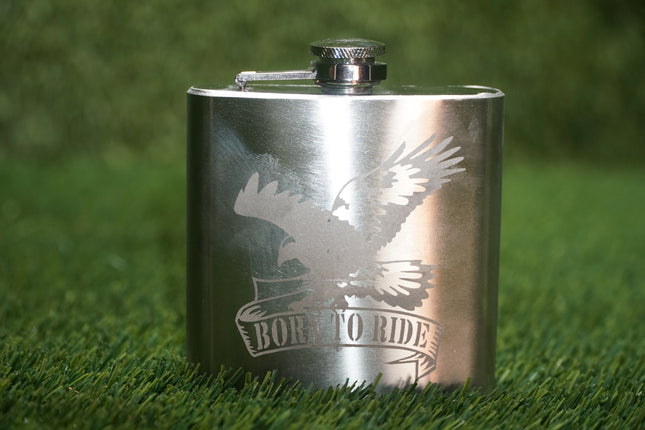 Vintage Stainless Steel 8oz Hip Flask "Born To Ride" Motorcycle Gift