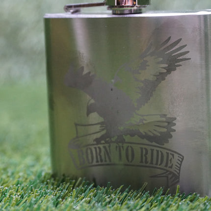 Vintage Stainless Steel 8oz Hip Flask "Born To Ride" Motorcycle Gift