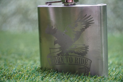 Vintage Stainless Steel 8oz Hip Flask "Born To Ride" Motorcycle Gift photo 2