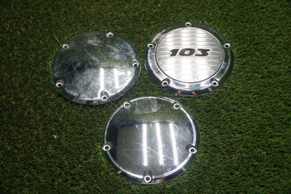 3 Harley Davidson Chrome Derby Covers OEM 25415-99 & 103” 60872-11 Set photo 1