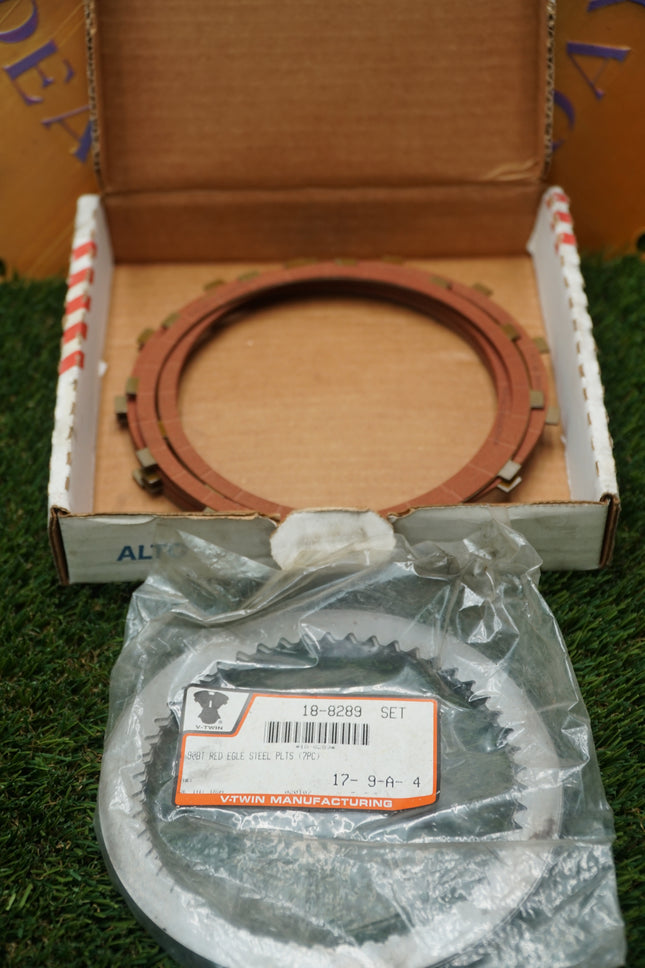 V-Twin Mfg Harley 4-Speed Clutch Set Red Eagle Alto Fibers & Steels 18-8281 NOS