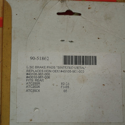 Honda ATC250R ATC200X ATC350X Rear Sintered Brake Pads Emgo 90-51862 NOS