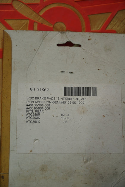Honda ATC250R ATC200X ATC350X Rear Sintered Brake Pads Emgo 90-51862 NOS photo 2