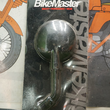 BikeMaster Motorcycle Round Mirror Black 6in Stem 10mm 600040 NOS Single