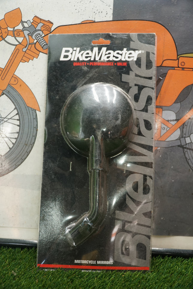 BikeMaster Motorcycle Round Mirror Black 6in Stem 10mm 600040 NOS Single