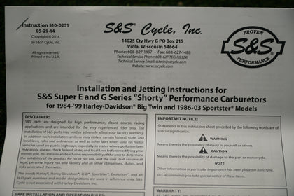 S&S Super E Carb Kit 11-0419 Harley Big Twin EVO 84-99 Sportster 86-03 photo 2