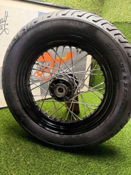 Harley Softail OEM 16x3 Black Wire Spoke Wheel 25mm Bearing Dunlop D402F 2000-UP photo 2