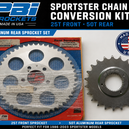 NOS PBI Sportster Chain Conversion Kit 25T Front 50T Aluminum Rear Sprocket Set