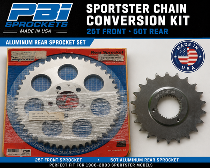 NOS PBI Sportster Chain Conversion Kit 25T Front 50T Aluminum Rear Sprocket Set photo 1