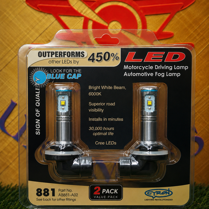 Cyron 881 LED Motorcycle Driving Automotive Fog Light Bulbs Pair 6000K White