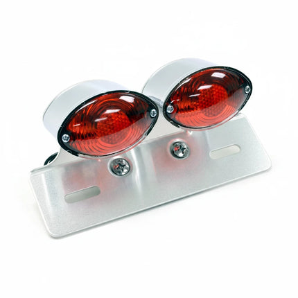 Universal Chrome Dual Cateye Motorcycle Tail Light License Plate Bracket 12V
