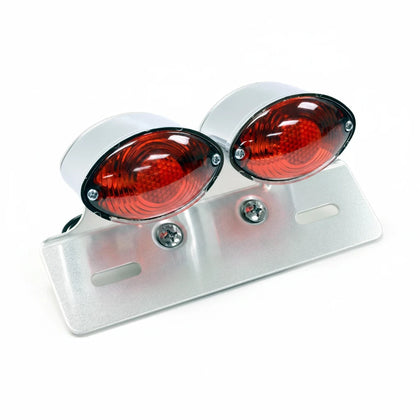 Universal Chrome Dual Cateye Motorcycle Tail Light License Plate Bracket 12V photo 2